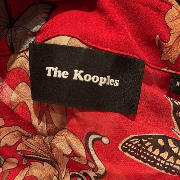 The Kooples Royal Butterfly 100% Silk Sheer Gold Bold Print Boxy Blouse XS - Picture 7 of 8